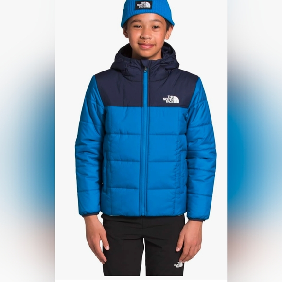 The North Face Puffer Reversible  Blue Winter Jacket Fleece Coat Hooded Boy XL - Picture 1 of 10